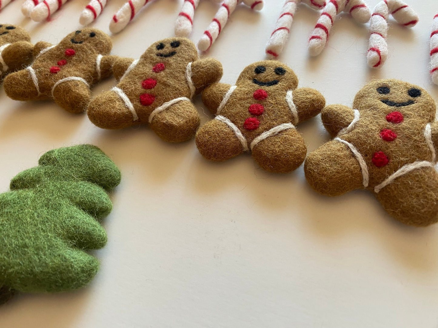 Wool Gingerbread Shapes, Wool Candy Cane Bowl Fillers, Wool Tree Shape