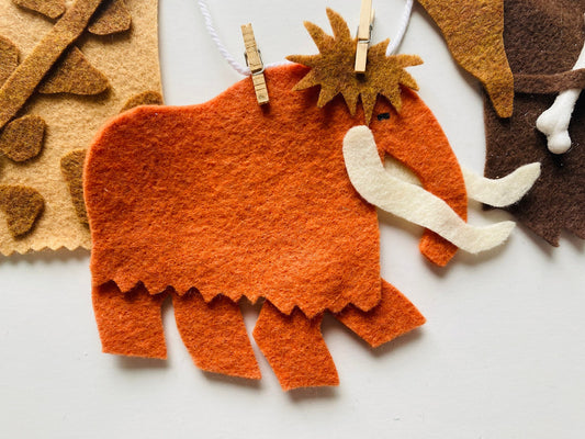 Cave Man & Woman Felt Banner, Dinosaur Garland, Volcano Bunting, Prehistoric Pennant, Wall Hanging Decoration for Parties