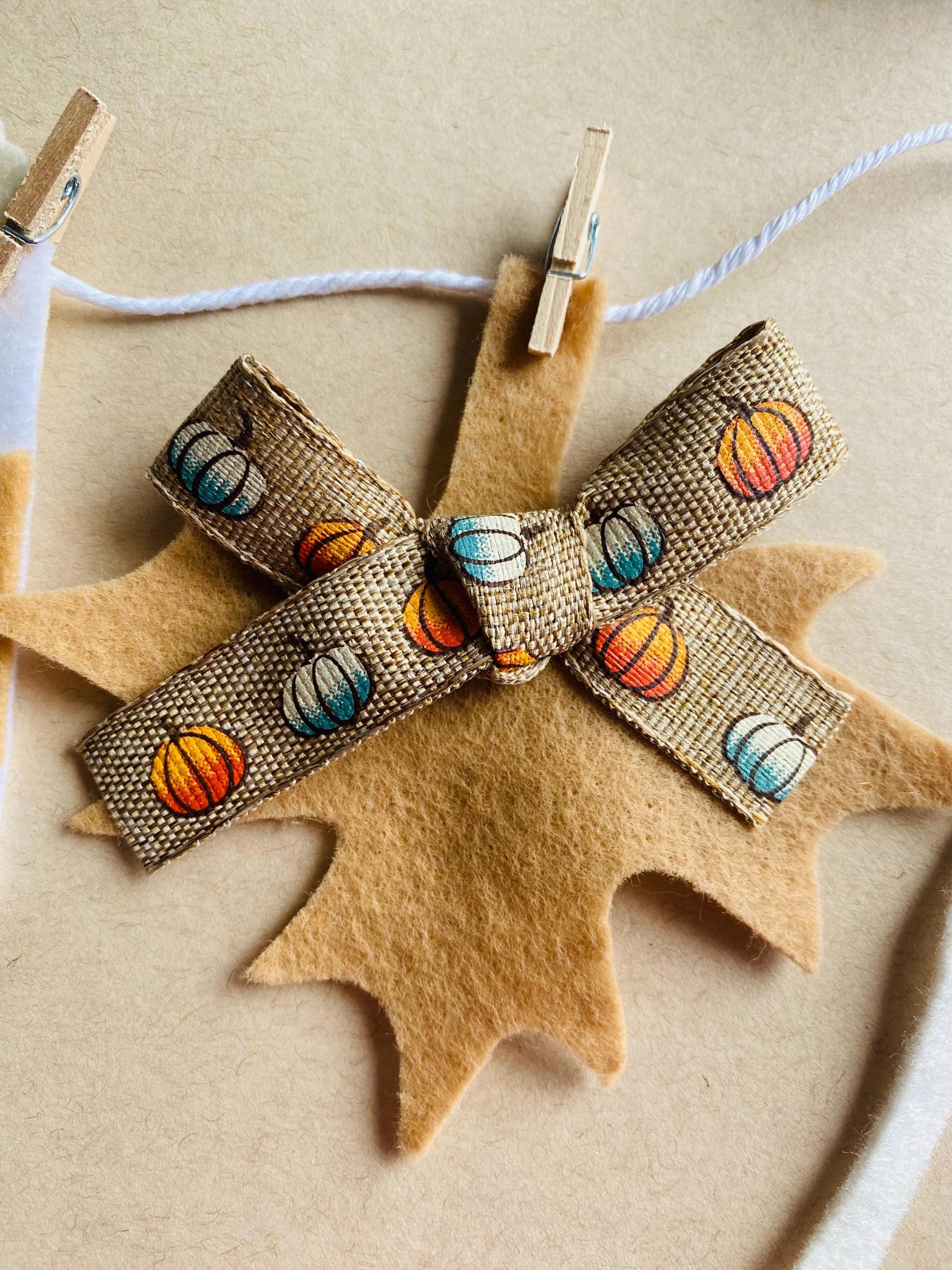 Fall Pumpkin Spice Miniature Clothesline Decoration Banner Garland Felt Bunting Autumn Harvest