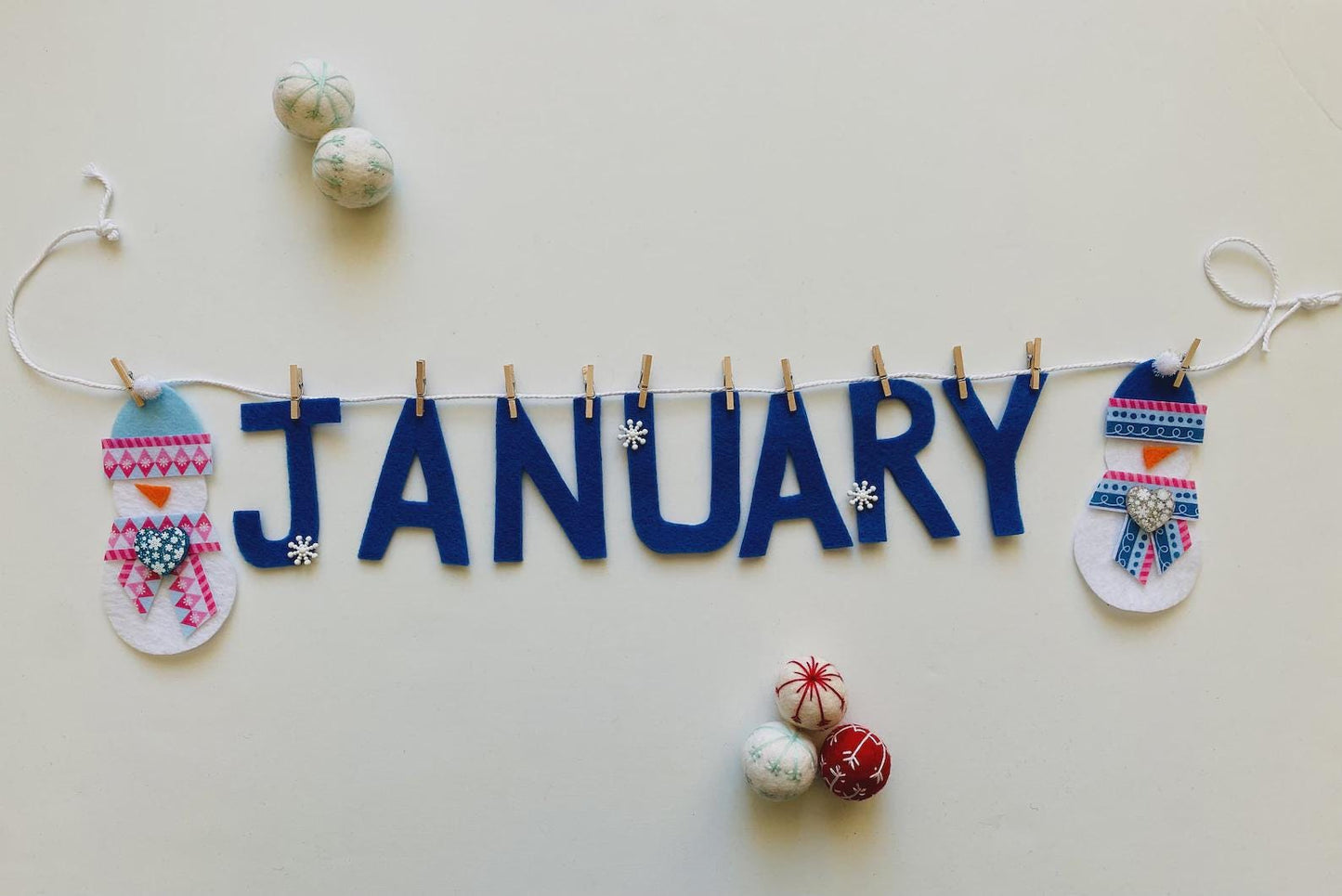 Set of 12 Miniature Felt Monthly Word Banners, Small Calendar Garlands for Bulletin Boards or Home Decorating, Clothesline Mantel Bunting