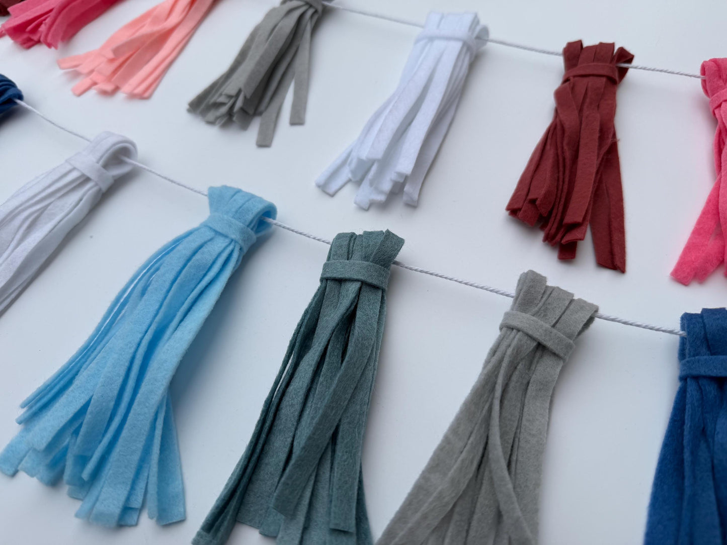 Felt Tassel Garland, Red, White & Blue Patriotic Fireplace Swag, Fringe Bunting Swag