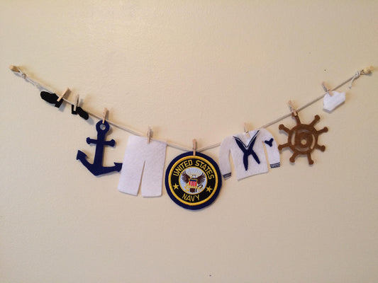 Navy Miniature Felt Clothesline Decoration