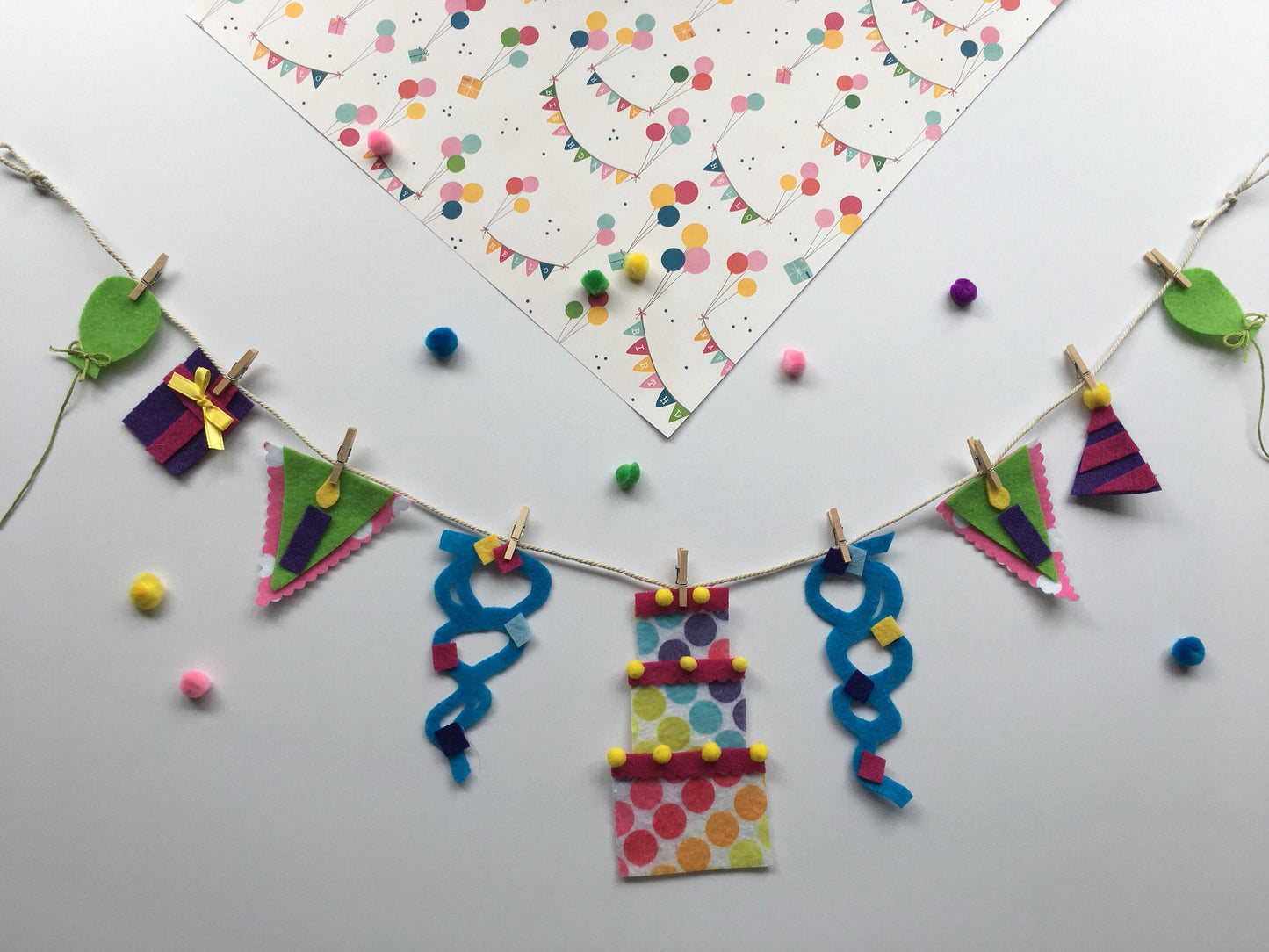Happy Birthday Celebration Miniature Felt Clothesline Banner Garland Bunting Decoration