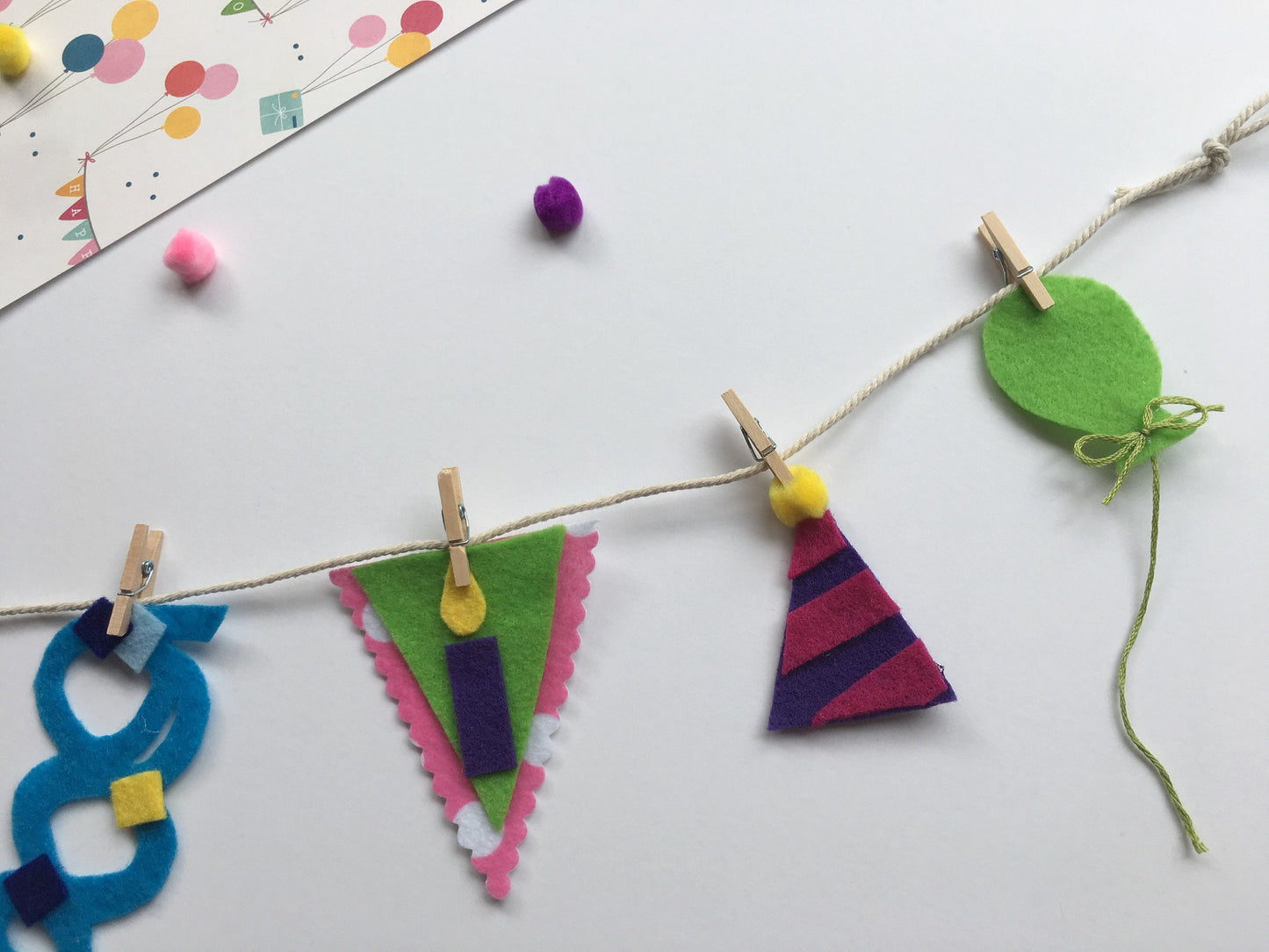 Happy Birthday Celebration Miniature Felt Clothesline Banner Garland Bunting Decoration