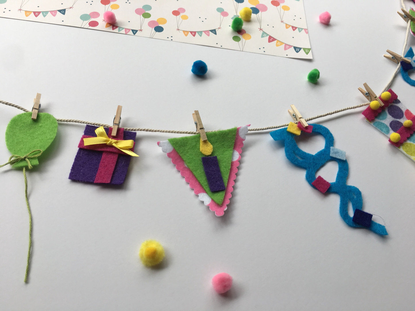 Happy Birthday Celebration Miniature Felt Clothesline Banner Garland Bunting Decoration