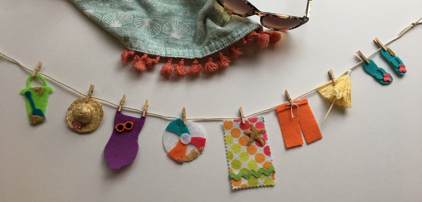 Beach Summer Felt Mini Clothesline Garland Wall Hanging Decoration