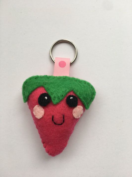 Felt Fruit Keychain: the Happy Strawberry