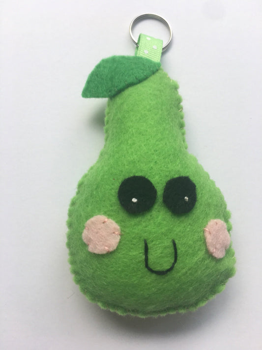 Felt Happy Pear Keychain