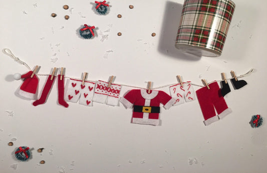 Santa's Laundry Clothesline Christmas decoration featuring Santa's underwear
