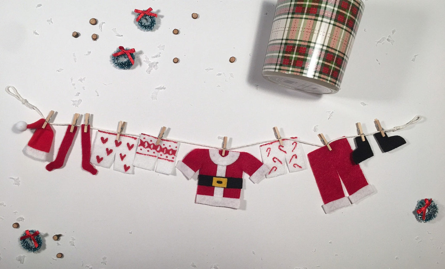 Santa's Laundry Clothesline Christmas decoration featuring Santa's underwear
