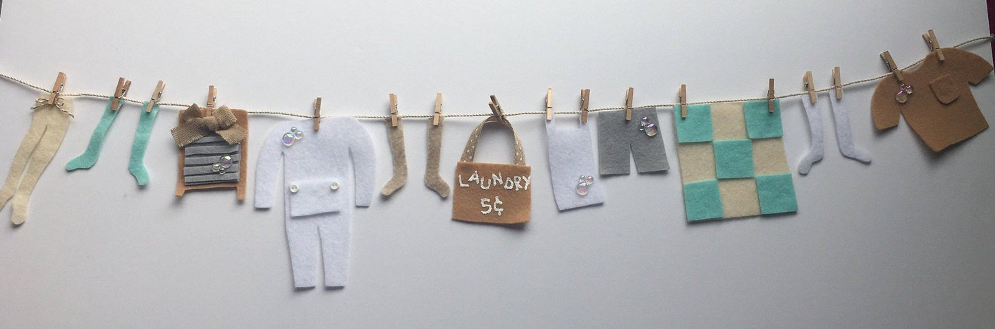 Laundry Line Miniature Felt Clothesline Banner Bunting Garland for Home Decor