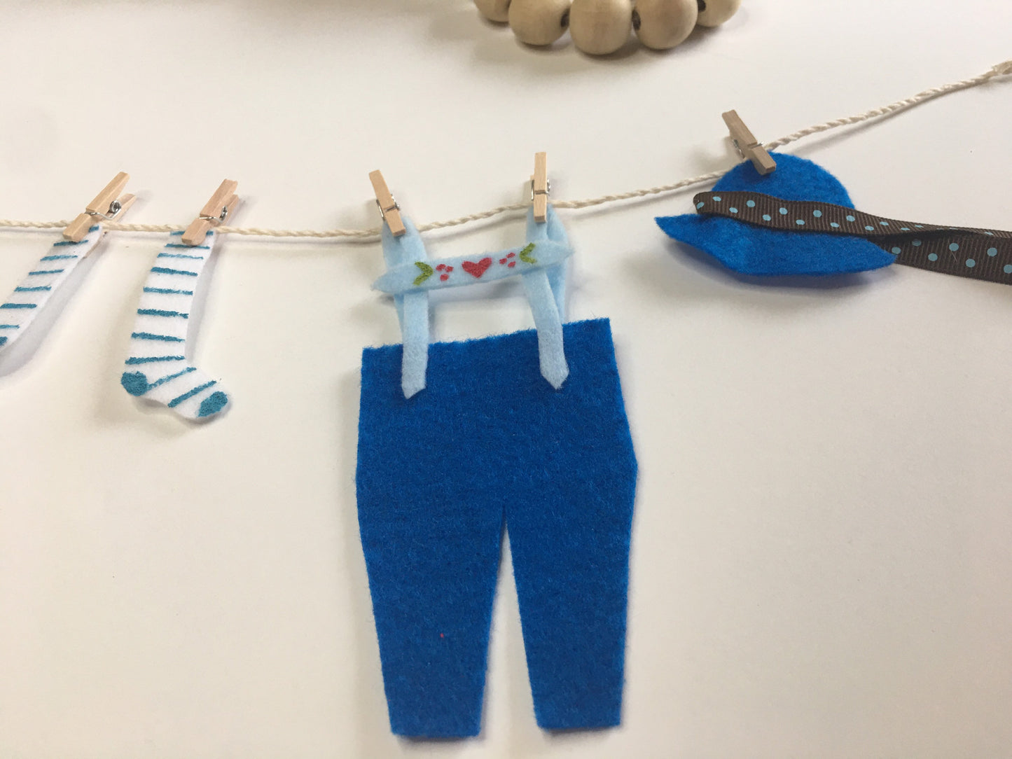 Little Boy Blue Miniature Felt Clothesline Banner Garland Bunting Wall Hanging Decoration