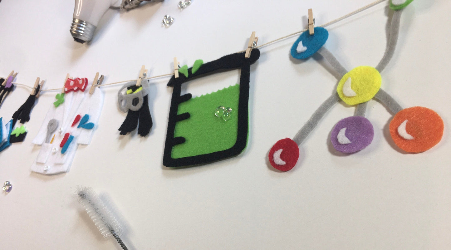 Scientist Miniature Felt Clothesline Banner Garland Bunting Wall Hanging Decoration