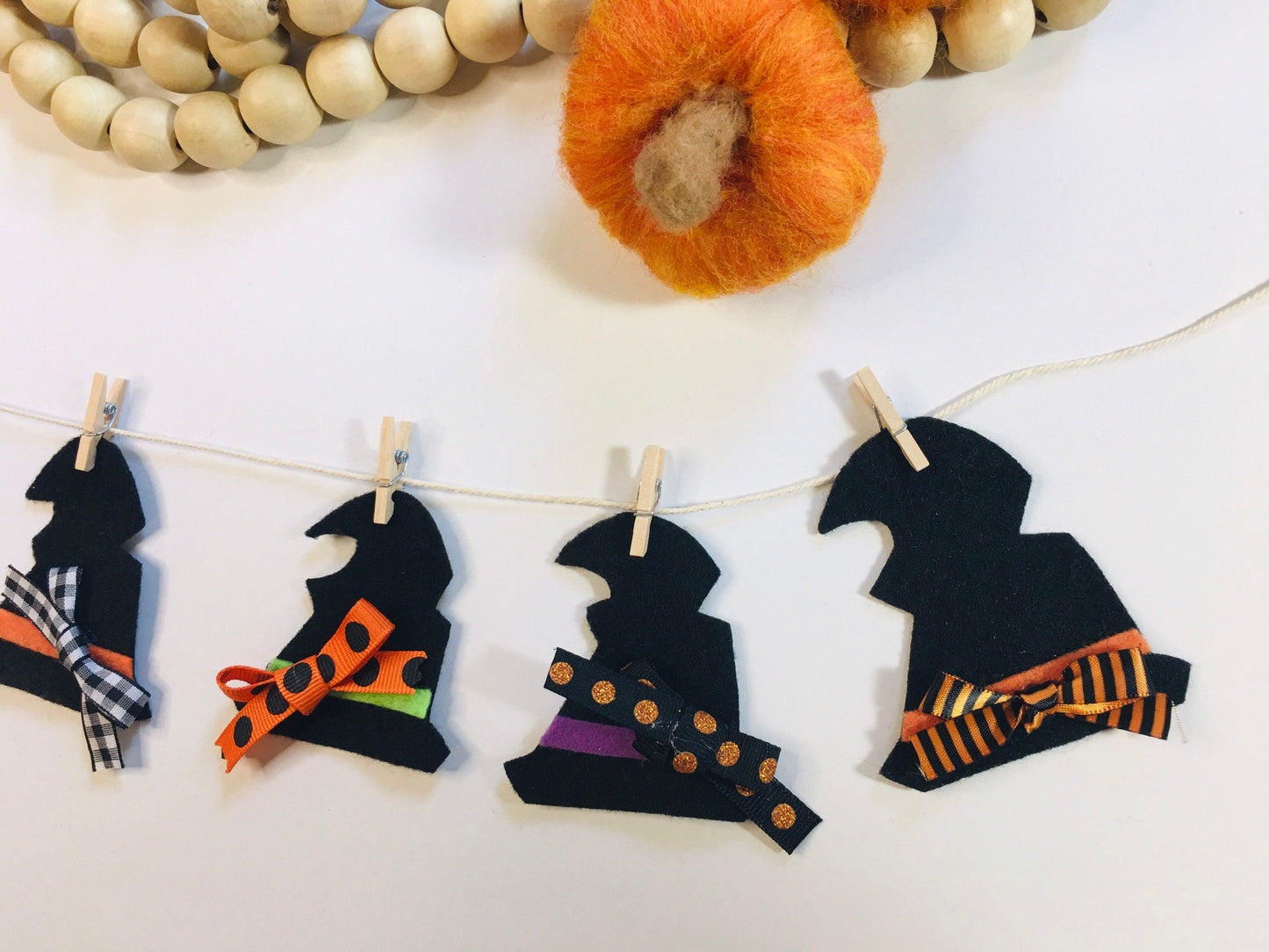 Felt Miniature Witch Hat Banner Halloween Bunting Fall Clothesline Wall Hanging Decoration