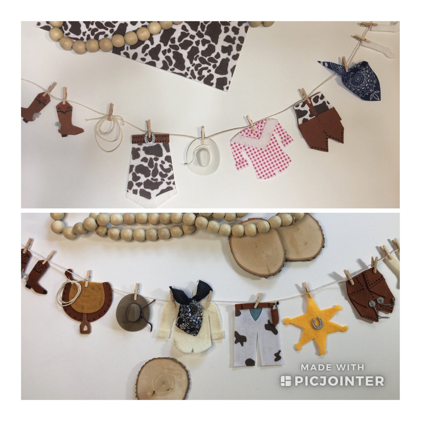Cowboy & Cowgirl Outfit Costume Miniature Felt Clothesline Garlands for Parties and Home Decoration Combination Set of 2