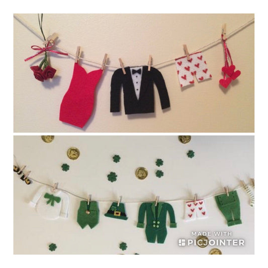St. Patrick’s Day and Valentine’s Day Set of 2 Miniature Felt Clothesline Banner Garland Bunting Wall Hanging Decoration