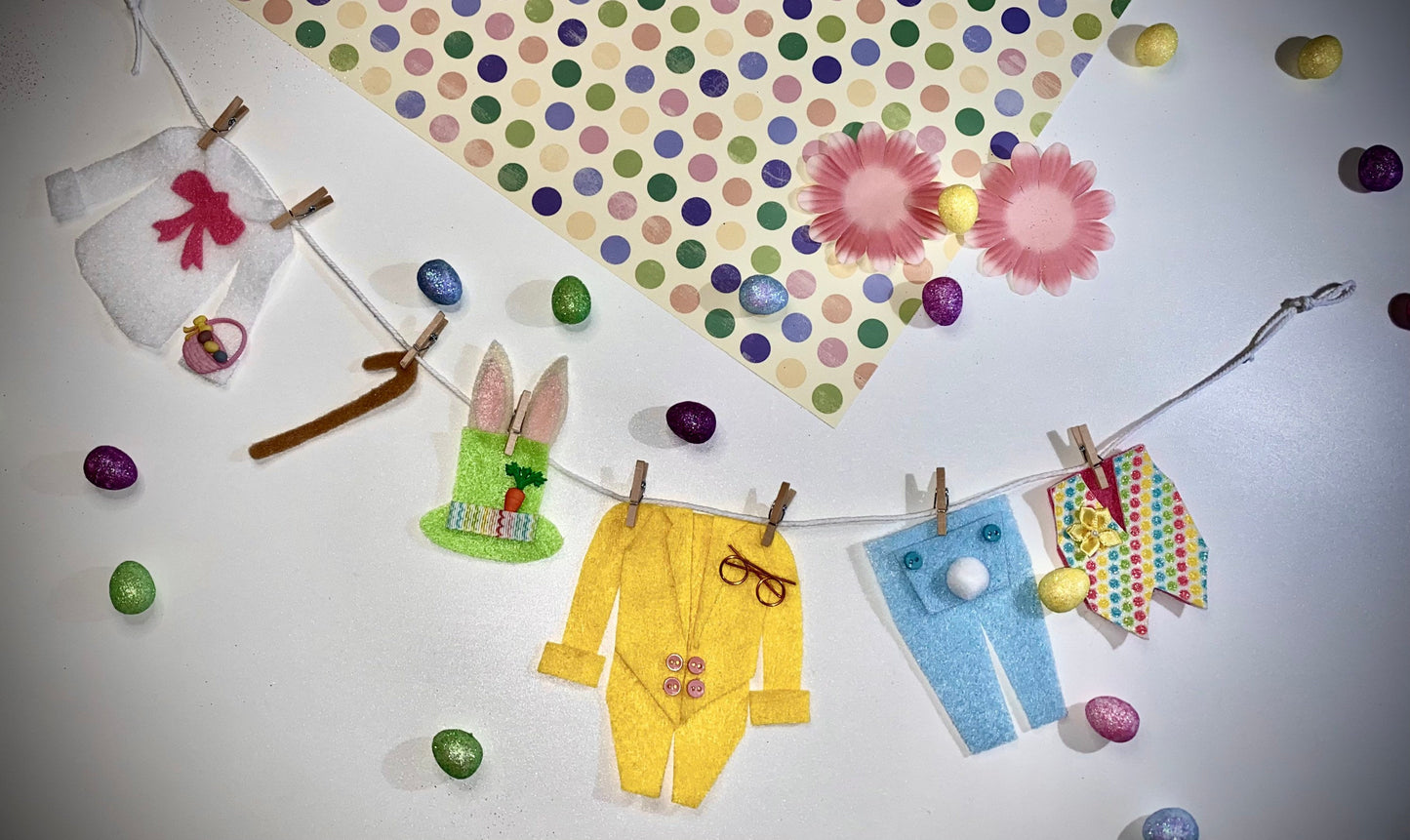 Peter Cottontail Easter Bunny Miniature Felt Clothesline Banner Garland Bunting Wall Hanging Decoration