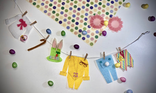 Peter Cottontail Easter Bunny Miniature Felt Clothesline Banner Garland Bunting Wall Hanging Decoration