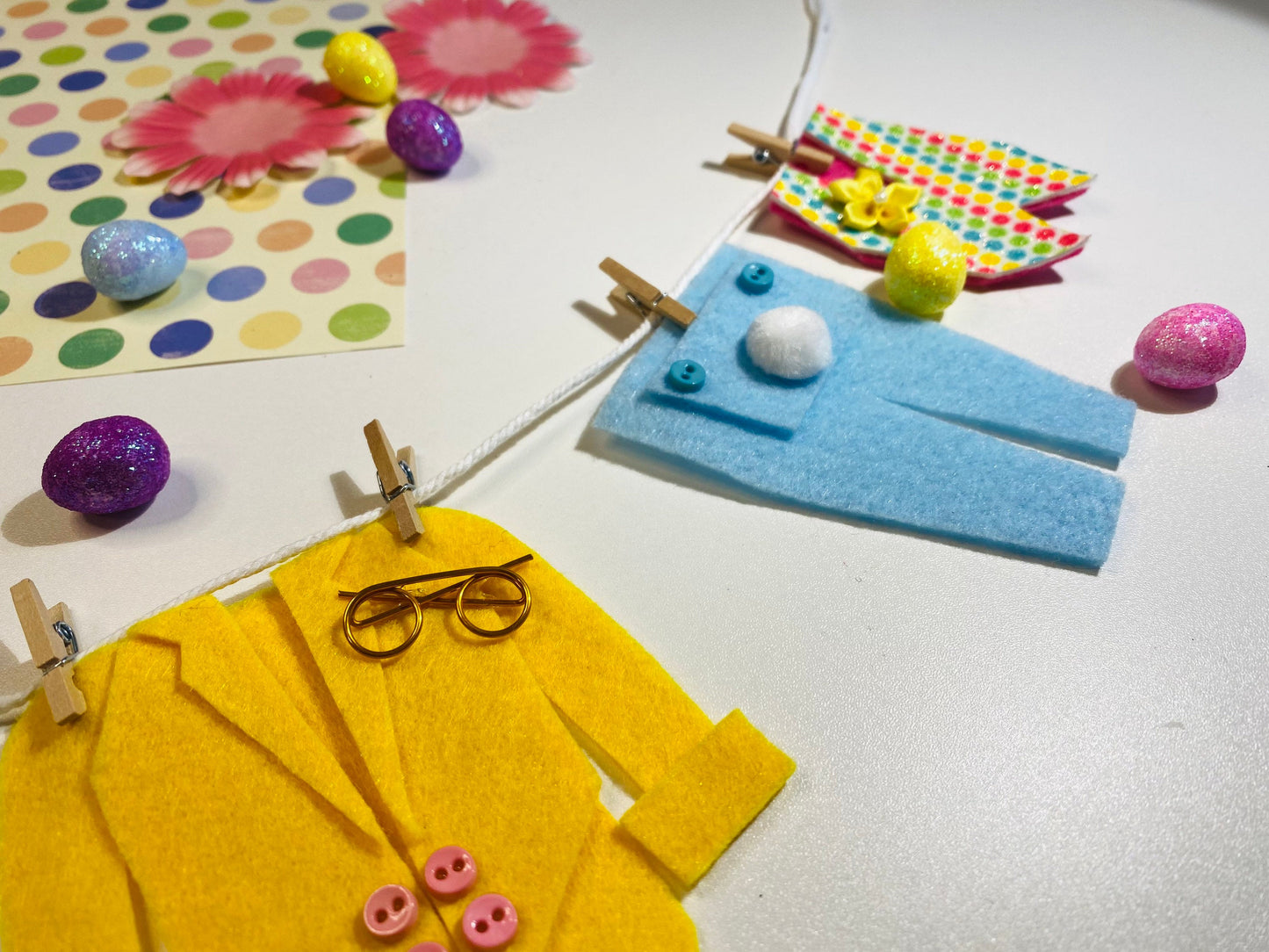 Peter Cottontail Easter Bunny Miniature Felt Clothesline Banner Garland Bunting Wall Hanging Decoration