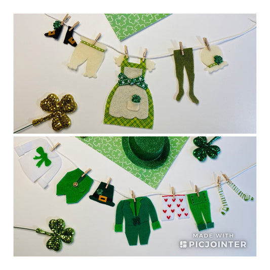Leprechaun Man & Woman Clothesline Set of 2 Miniature Felt Clothesline Banner Garland Bunting Wall Hanging Decorations for St. Patrick’s Day