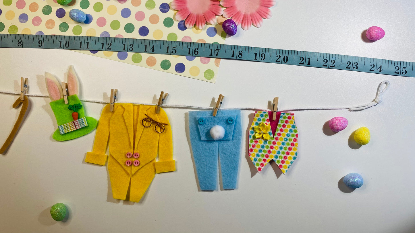 Peter Cottontail Easter Bunny Miniature Felt Clothesline Banner Garland Bunting Wall Hanging Decoration