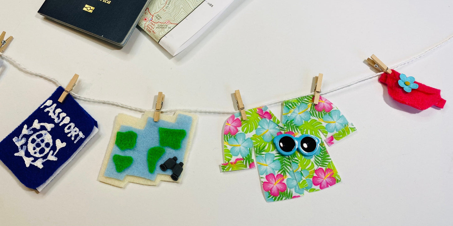 Traveler's Miniature Felt Clothesline Tourist Banner Jetsetter’s Garland Bunting Wall Hanging Decoration for Bon-voyage Party