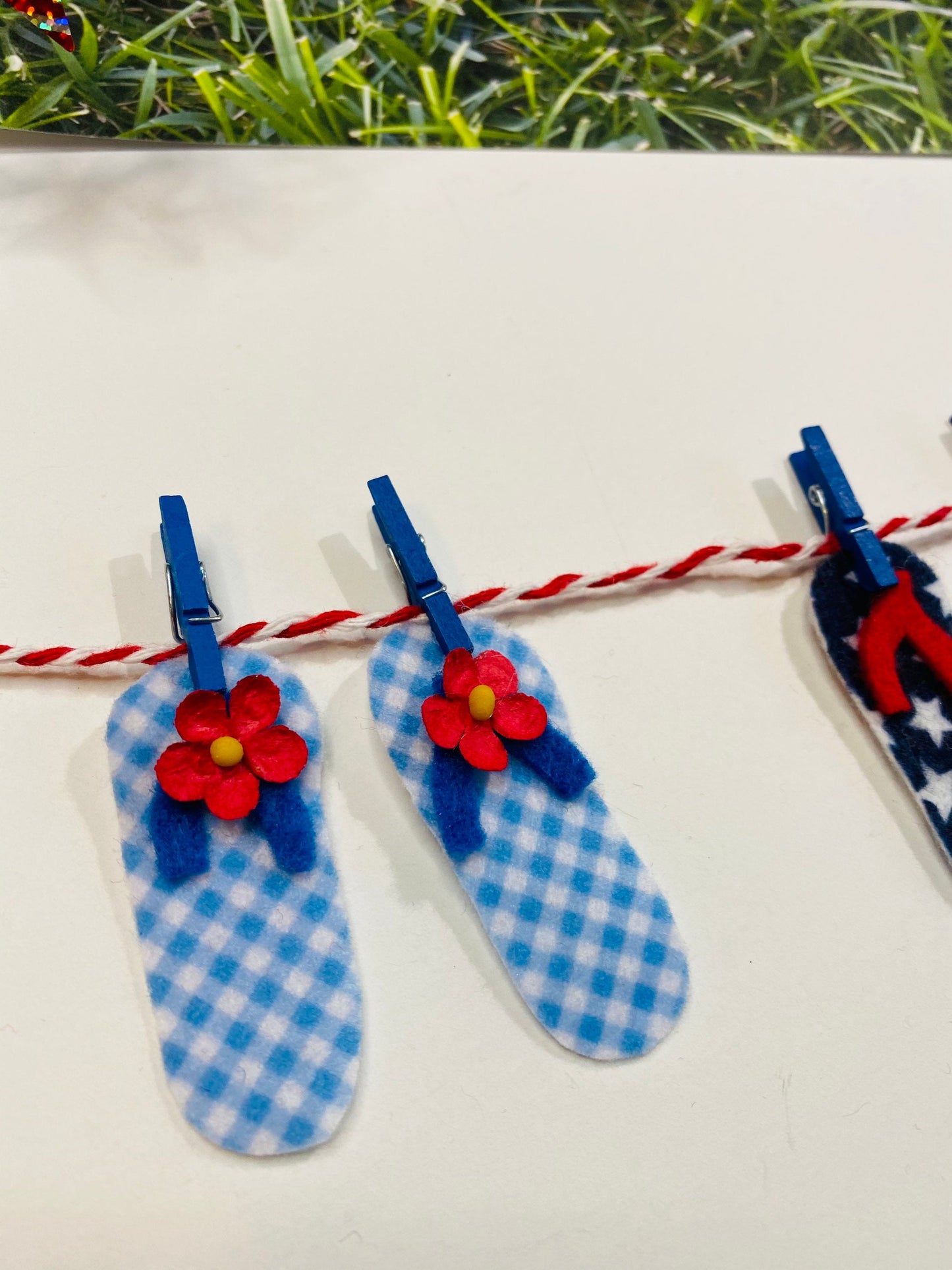 Patriotic USA Flip Flop Felt Miniature Banner Garland Bunting Wall Hanging Decoration for Independence Day/4th of July