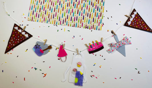 Birthday Cake Baking Miniature Felt Clothesline Banner Garland Bunting Wall Hanging Decoration for Celebrations and Parties