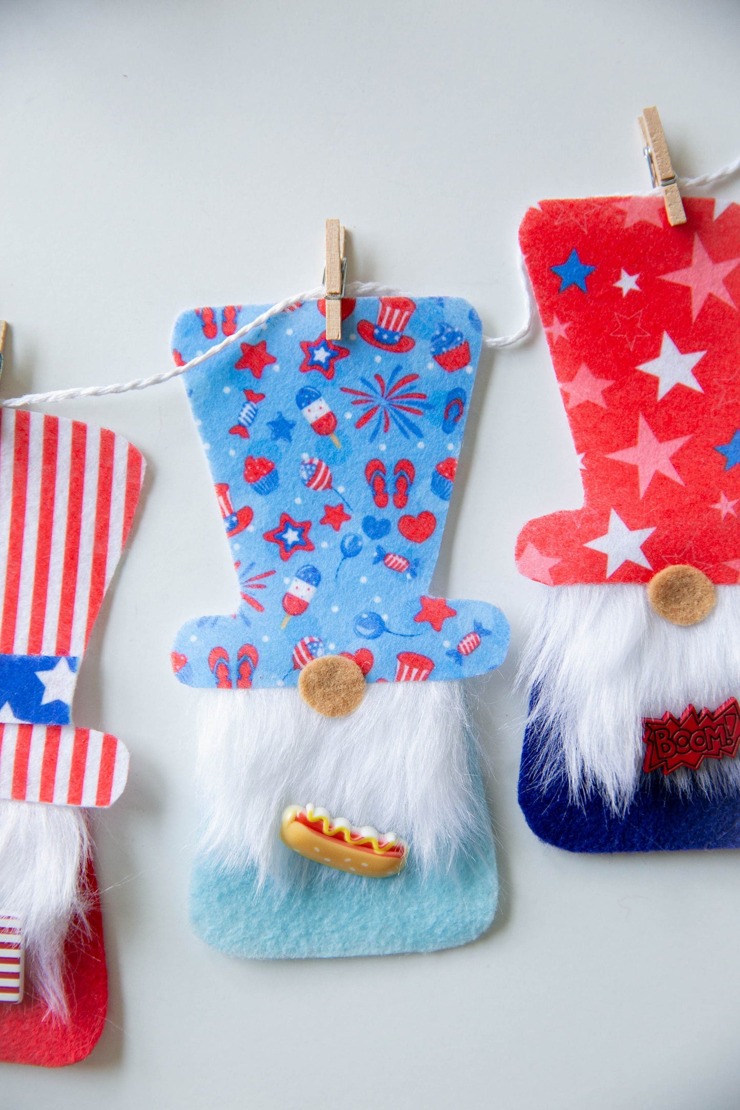 Patriotic USA Fourth of July Independence Day Gnome Felt Banner Garland Bunting Wall Hanging Decoration
