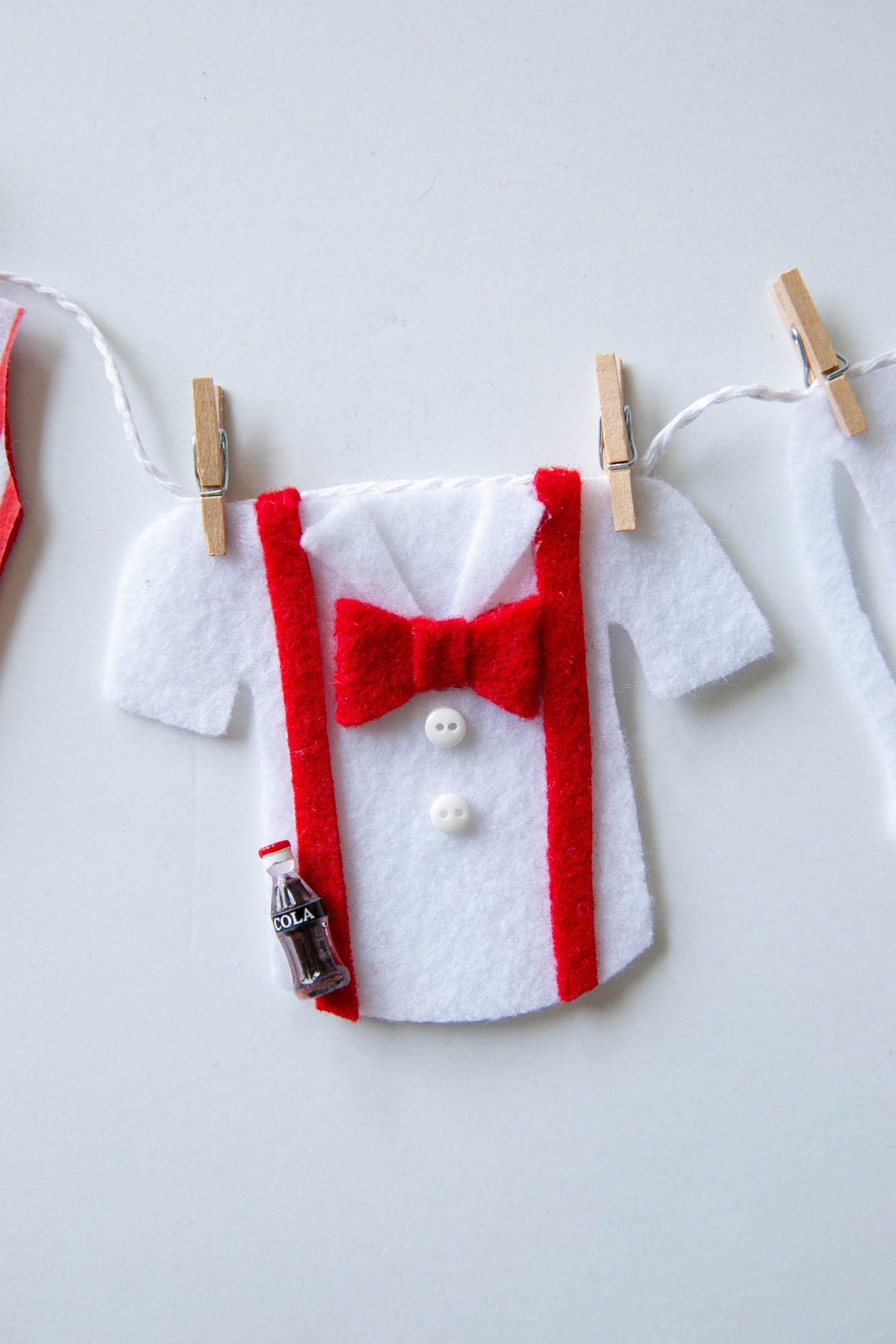 Candy Striper Soda Shop Man Miniature Felt Clothesline Banner Bunting Garland Wall Hanging Decoration