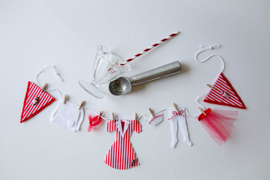 Soda Fountain Candy Striper Girl's Felt Clothesline Banner Garland Bunting Wall Hanging Decoration