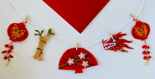 Lunar New Year Miniature Felt Clothesline Banner Chinese Bunting Wall Hanging Decoration