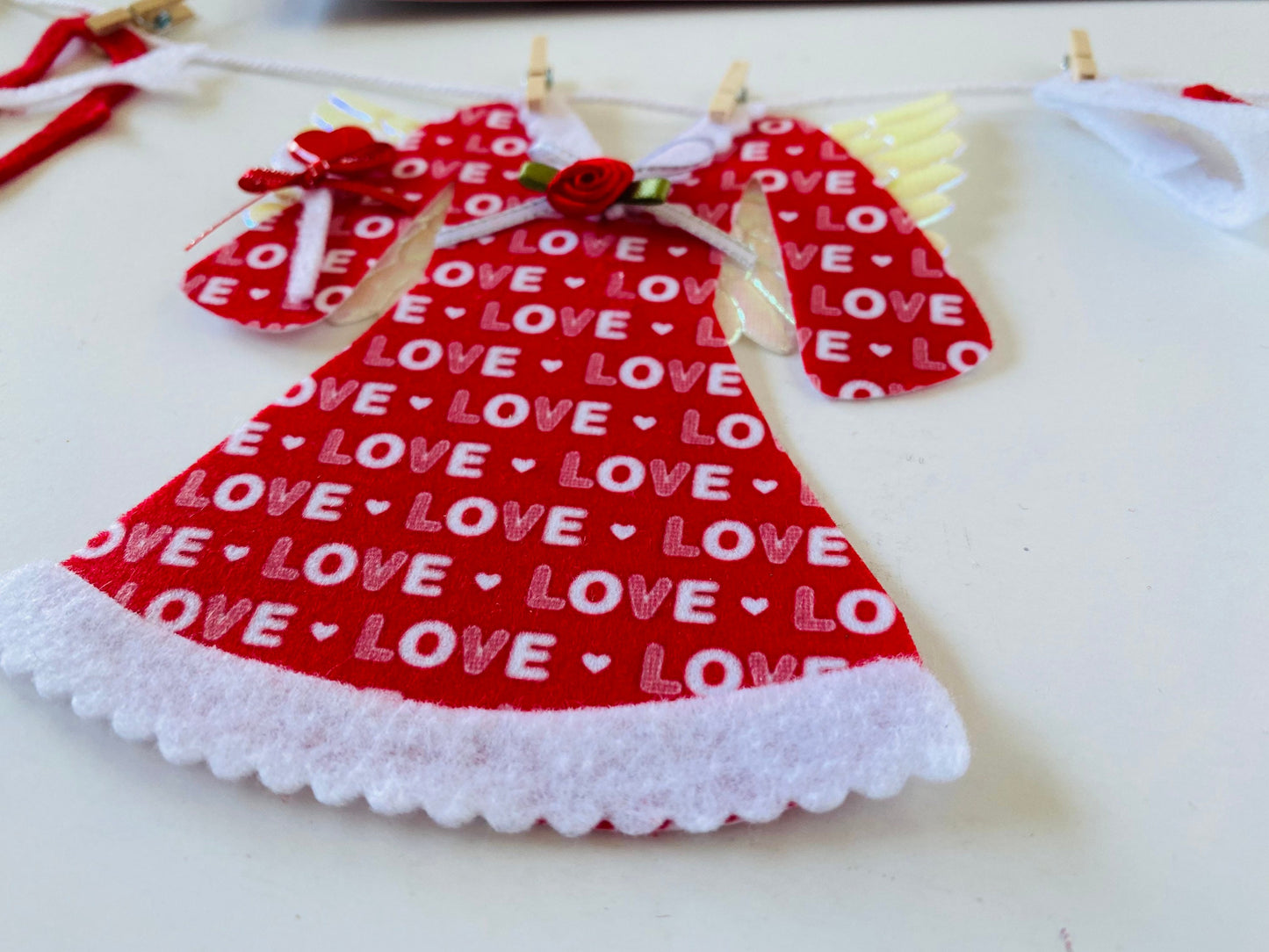 Love Fairy Valentine's Day Angel Miniature Felt Clothesline Banner Garland Cupid Bunting Wall Hanging for Decoration