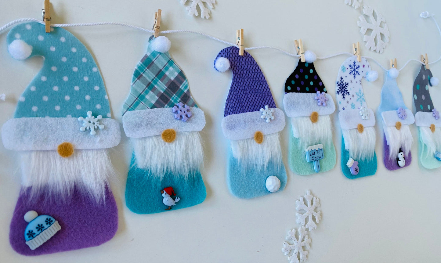 Snowy Winter Gnomes Felt Banner Garland Bunting January Wall Hanging Decoration
