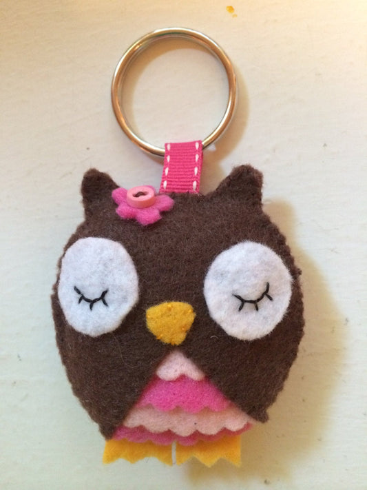 Felt Owl with Pink Keychain