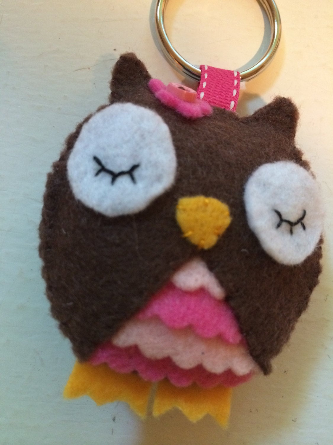 Felt Owl with Pink Keychain