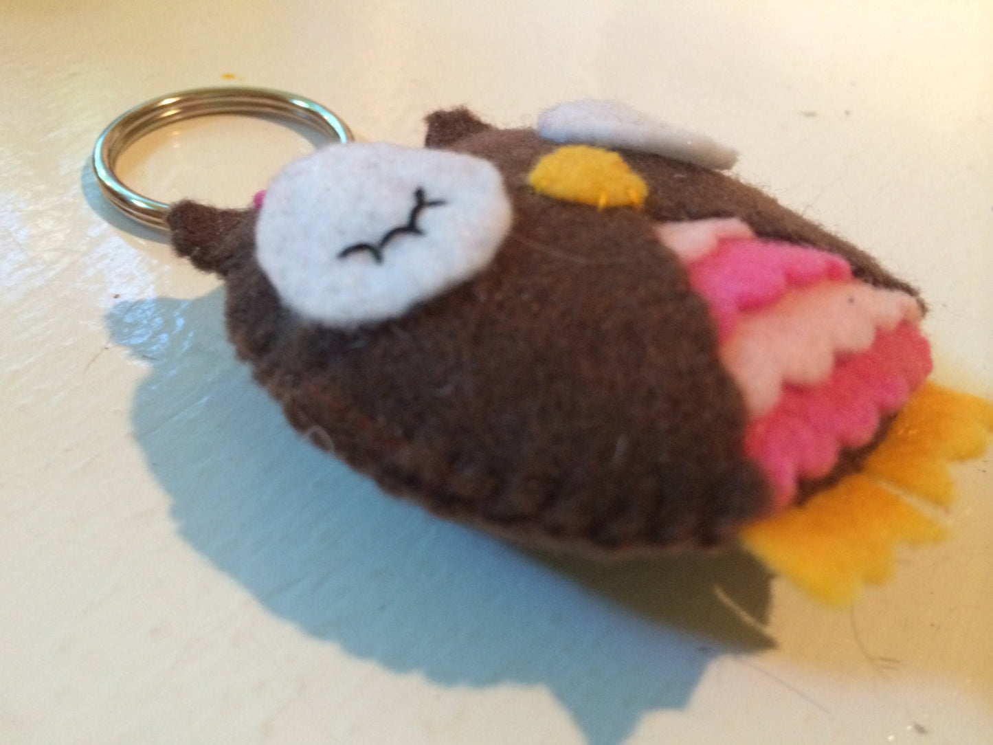 Felt Owl with Pink Keychain