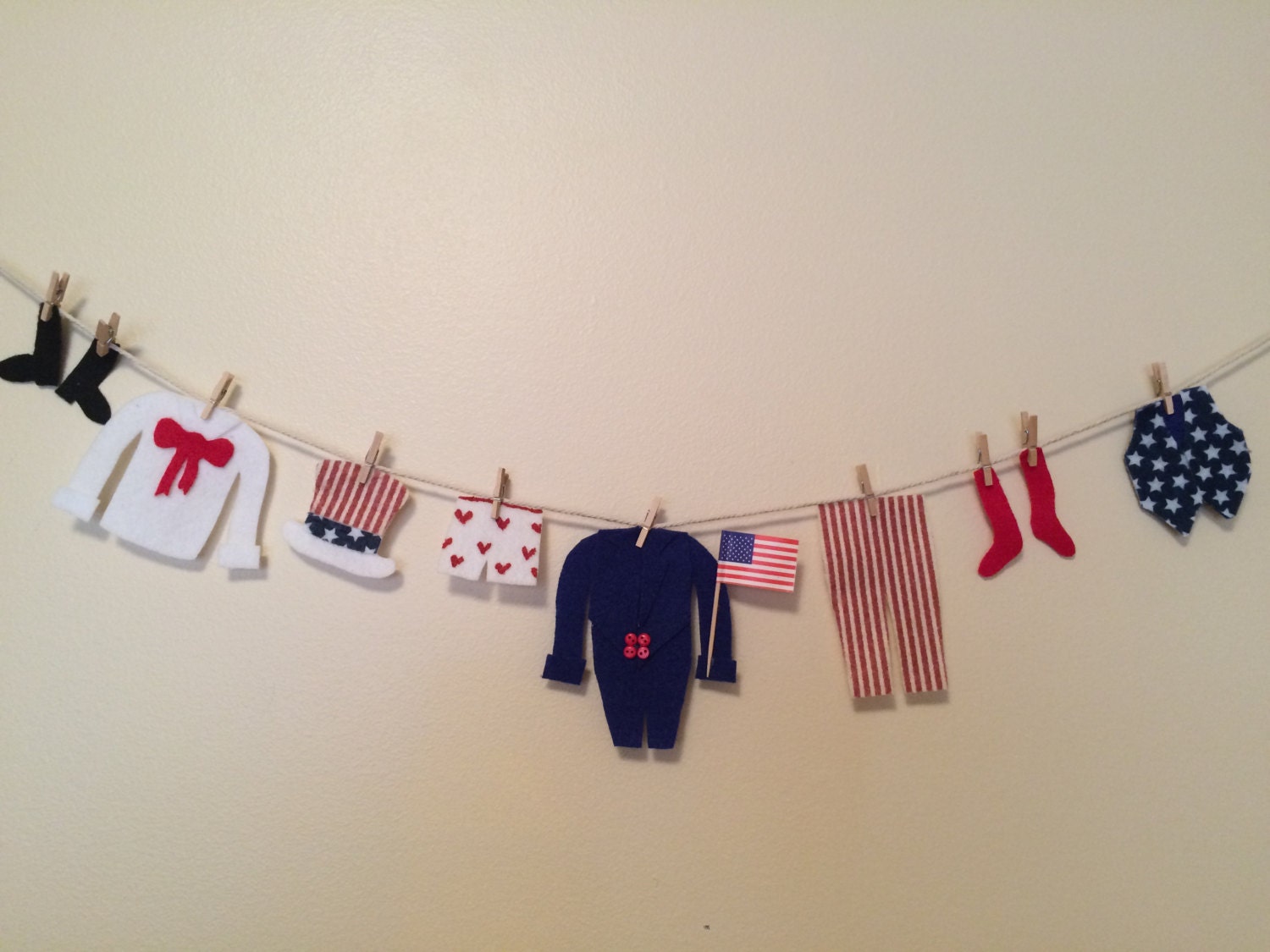 Uncle Sam Miniature Felt Clothesline Patriotic Banner Americana Bunting Wall Hanging Decoration for USA
