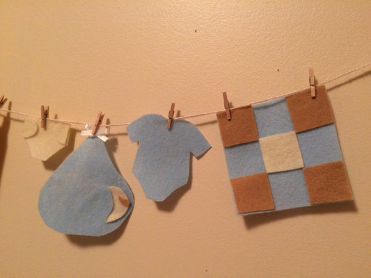 Baby Boy Felt Miniature Clothesline Laundry Line Bunting Banner for Nursery or Baby Shower