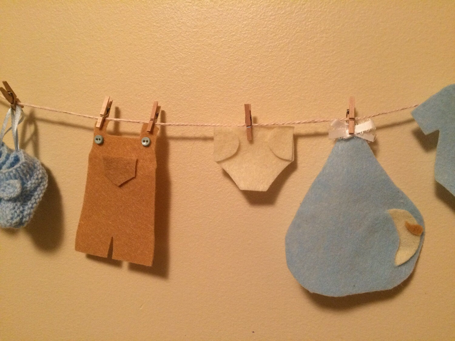 Baby Boy Felt Miniature Clothesline Laundry Line Bunting Banner for Nursery or Baby Shower