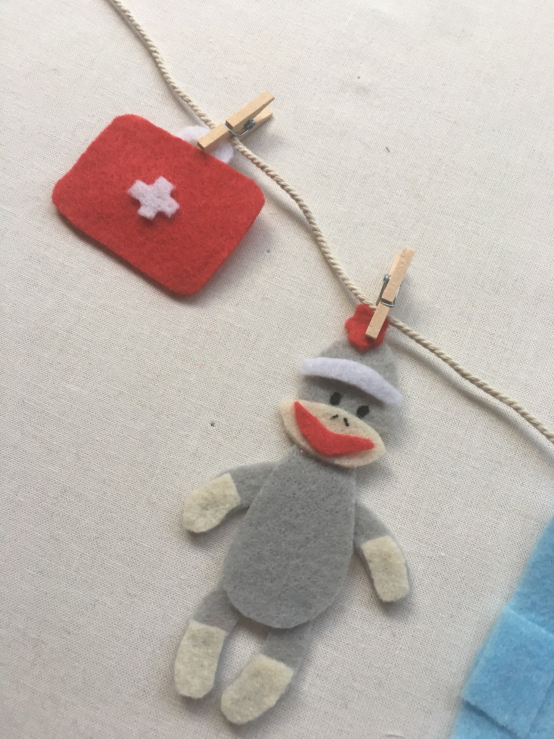Nurse Doctor Sock Monkey Scrubs Miniature Medical Felt Clothesline Garland Bunting Decoration