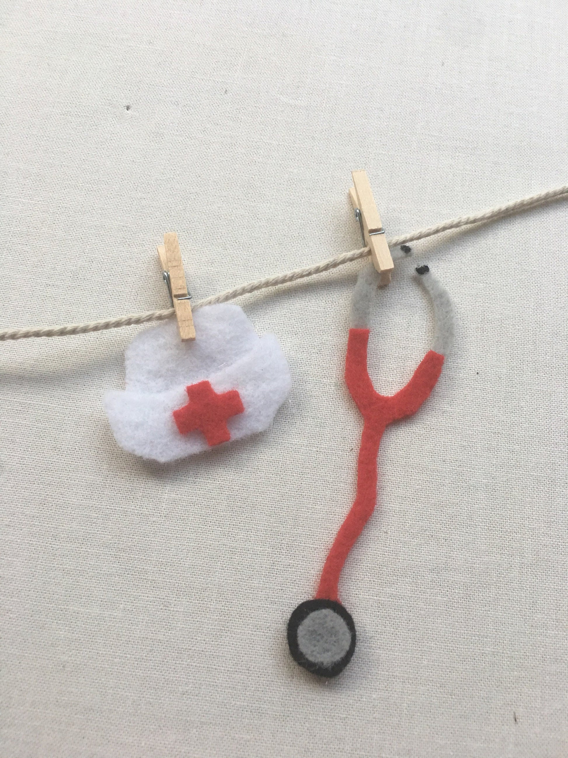 Nurse Doctor Sock Monkey Scrubs Miniature Medical Felt Clothesline Garland Bunting Decoration