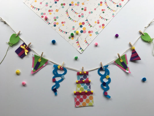 Happy Birthday Celebration Miniature Felt Clothesline Banner Garland Bunting Decoration