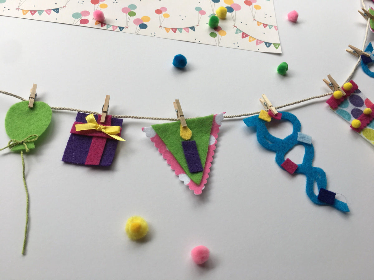 Happy Birthday Celebration Miniature Felt Clothesline Banner Garland Bunting Decoration