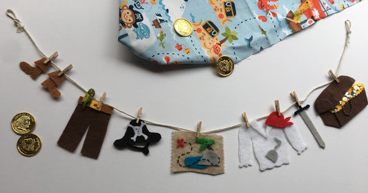 Pirate Miniature Felt Clothesline Garland Decoration Pirate Clothes Banner Bunting Pirate Party Decoration Party Supplies Pirate Map Parrot