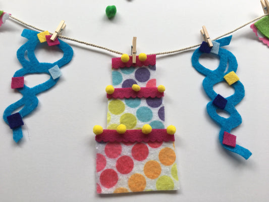 Happy Birthday Celebration Miniature Felt Clothesline Banner Garland Bunting Decoration