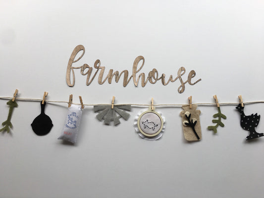 Farmhouse Miniature Felt Clothesline Garland Banner Bunting Decoration