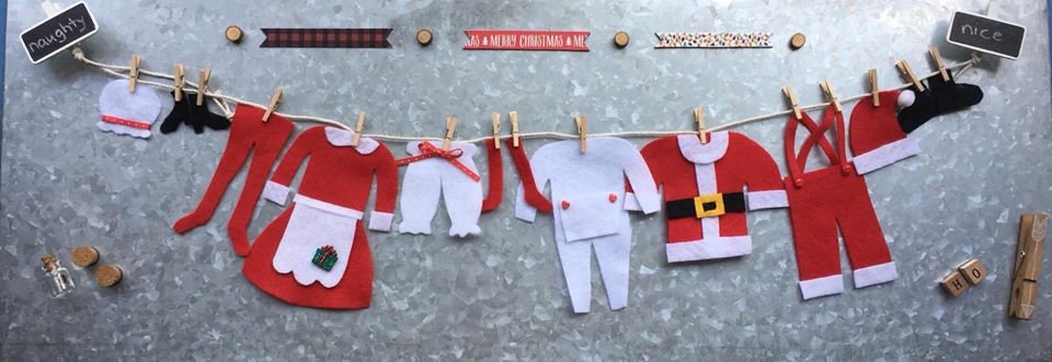 Mr. & Mrs. Santa Claus Mini Felt Laundry Clothesline Christmas decoration