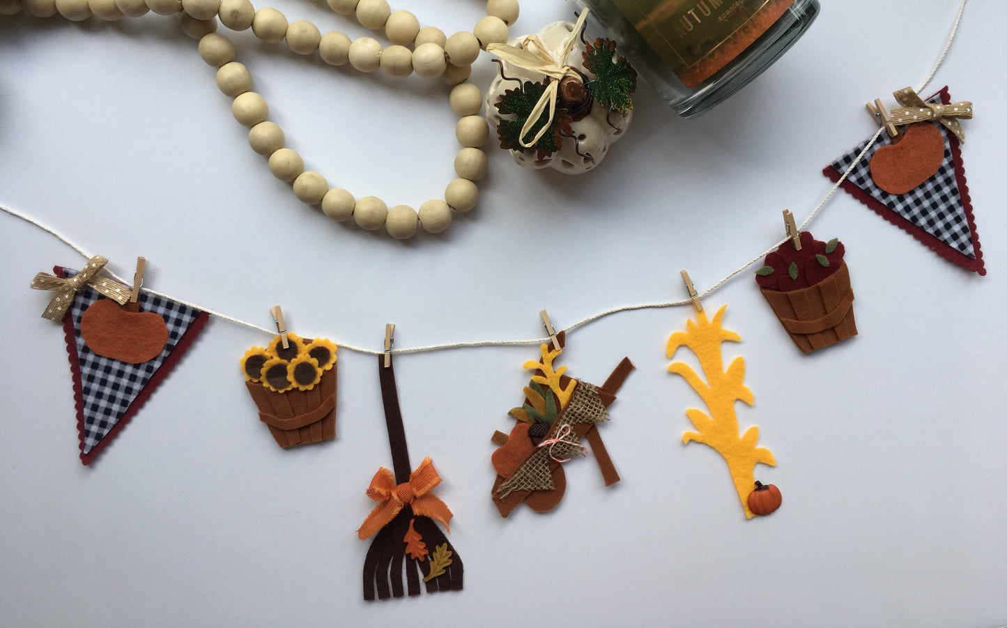 Autumn Fall Harvest Miniature Felt Clothesline Banner Bunting Garland Home Decoration Wall Hanging