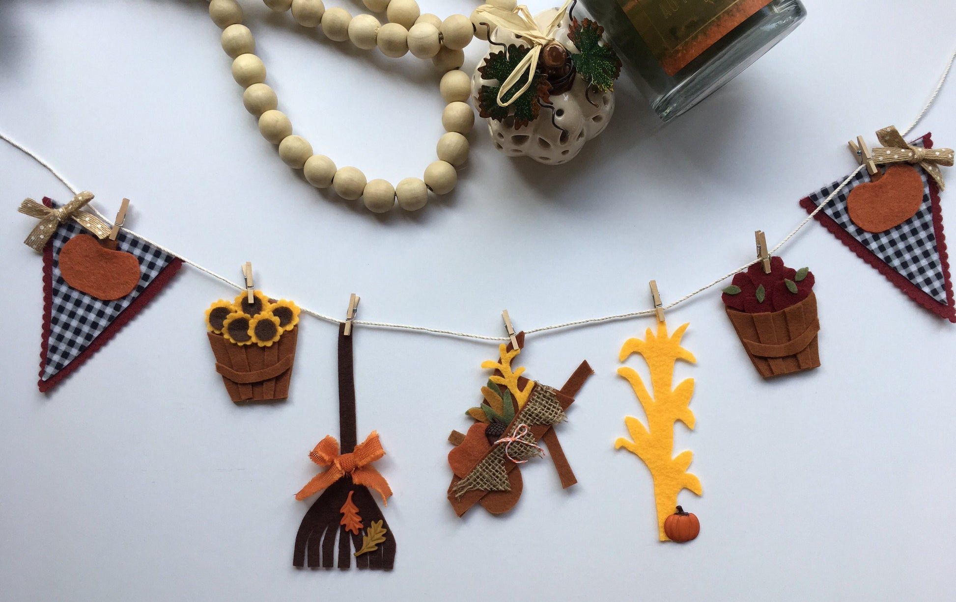 Autumn Fall Harvest Miniature Felt Clothesline Banner Bunting Garland Home Decoration Wall Hanging